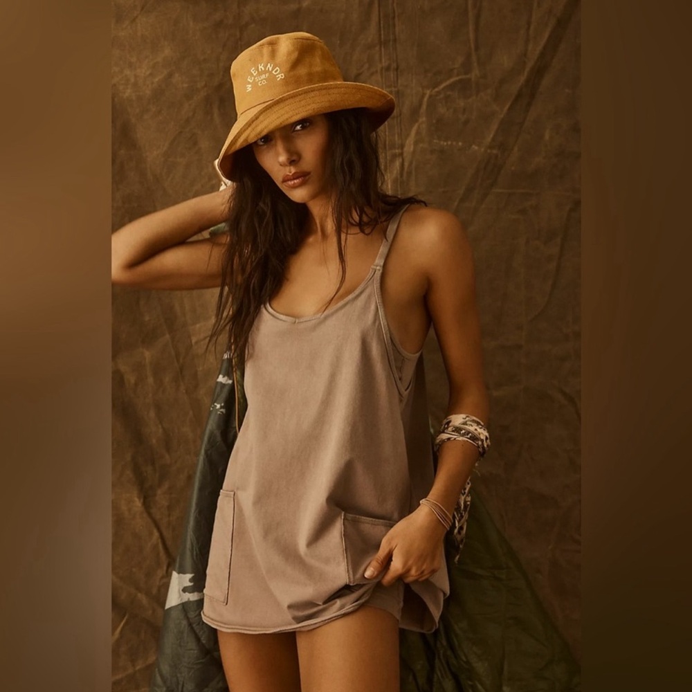 Free People Hot Shot Mini Dress Taupe Mocha latte Small